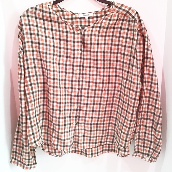 Madewell Meadow Plaid Check High Low Shirt Large - Picture 2 of 4
